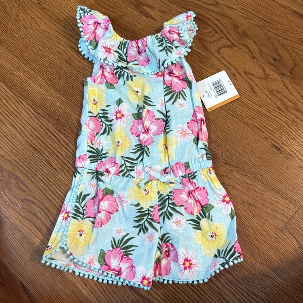 Little Me Pink and Yellow Floral One Piece net 3T